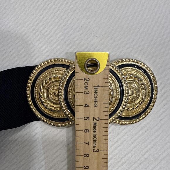Vintage Nani Lewis XXL Elastic Waistband Blue Large Gold Statement Belt Buckle - Picture 9 of 10